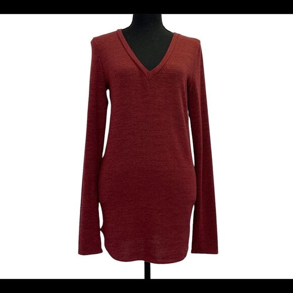 Aritzia Wilfred free maroon burgundy V-neck longsleeve tunic Sz L - Picture 9 of 10